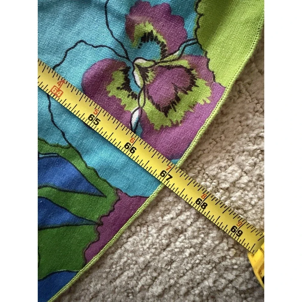 Vintage Tablecloth 1960’s-70’s Bold Floral Circular Purple Green Mod Retro
